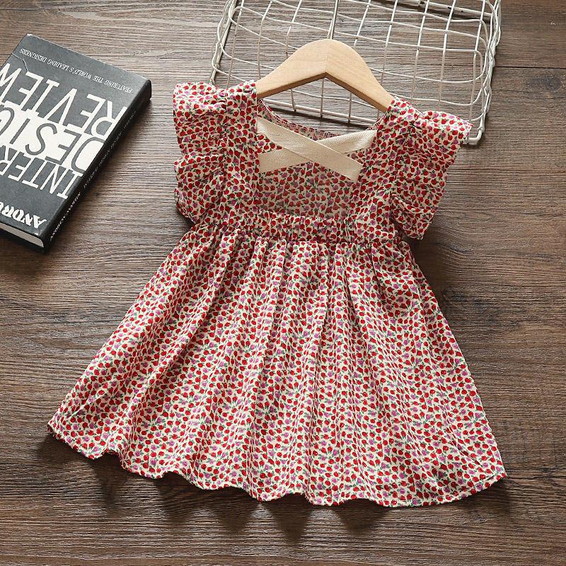 Toddler Girl Ruffle Sleeve Fruit Print Dress - PrettyKid