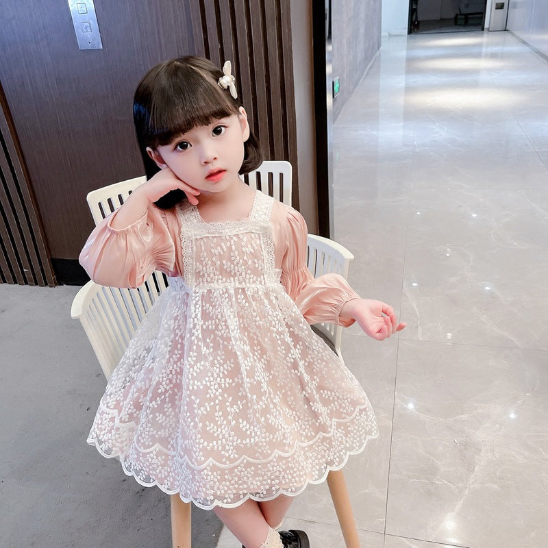 18months-6years Toddler Girl Sets Lace Puff Sleeve Dress Two-Piece Set Wholesale Girls Fashion Clothes - PrettyKid