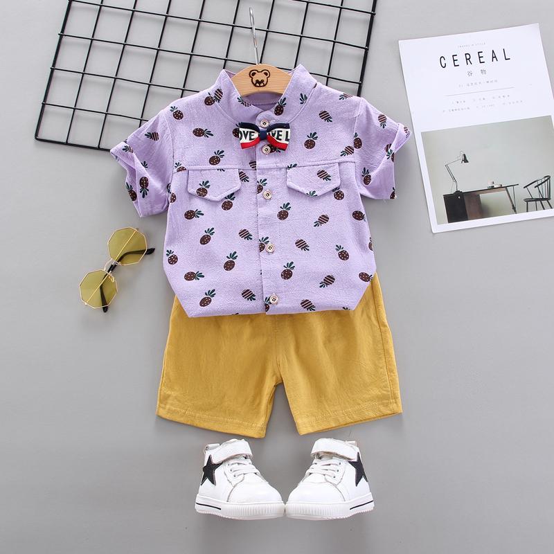 2-Piece Toddler Boy Pineapple Pattern Short-Sleeve Shirt &amp; Shorts Wholesale Children's Clothing - PrettyKid