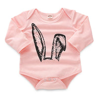 Baby Girls Solid Color Cute Rabbit Cartoon Print Long-sleeved Jumpsuit Set - PrettyKid