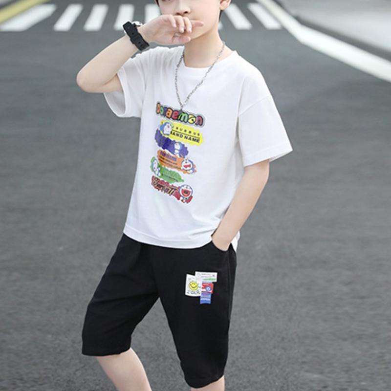 Boy Letter Print T-shirt & Knee Length Shorts - PrettyKid