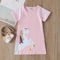 Short-Sleeve Striped Horse Print Dress - PrettyKid