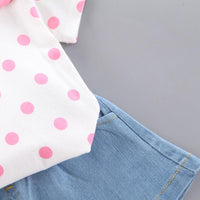 Toddler Girl Polka Dot T-shirt & Denim Shorts Wholesale Children's Clothing - PrettyKid