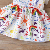 Toddler Girl Hand Drawn Rainbow Print Dress - PrettyKid