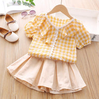 2-piece Plaid Ruffle T-shirt & Skirt for Toddler Girl - PrettyKid