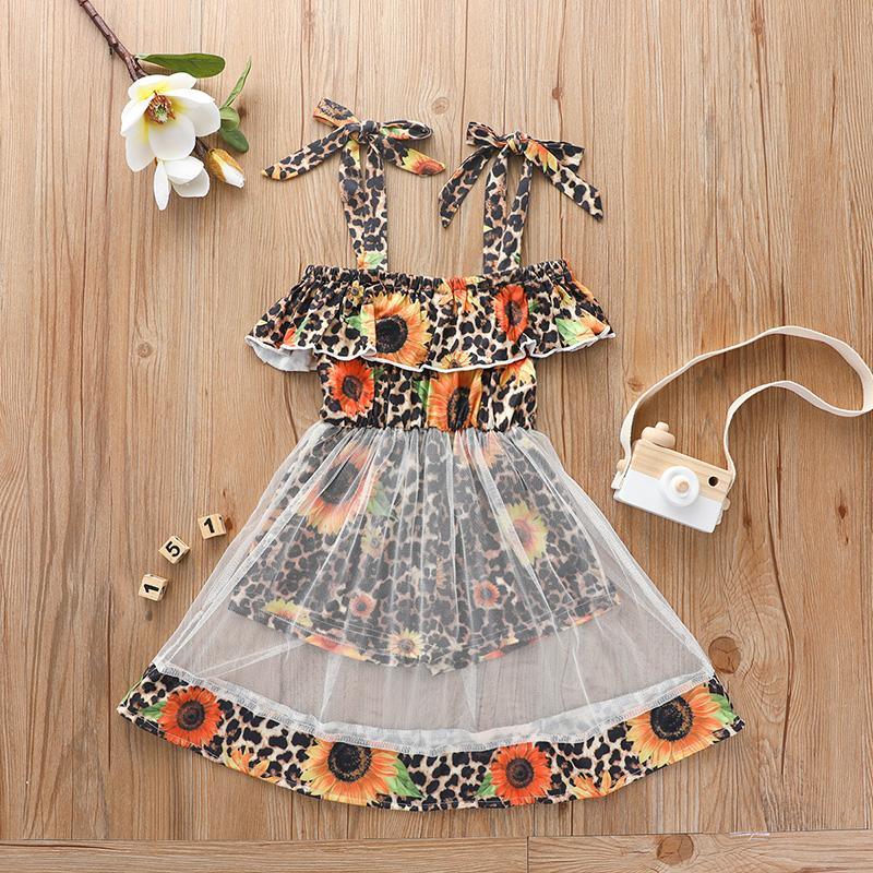 Fashion Sunflower Mesh Dress Wholesale children's clothing - PrettyKid