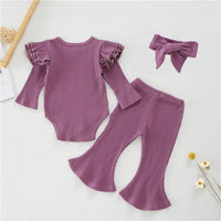 3-piece Solid Ruffle Bodysuit & Pants & Headband for Baby Girl Wholesale children's clothing - PrettyKid