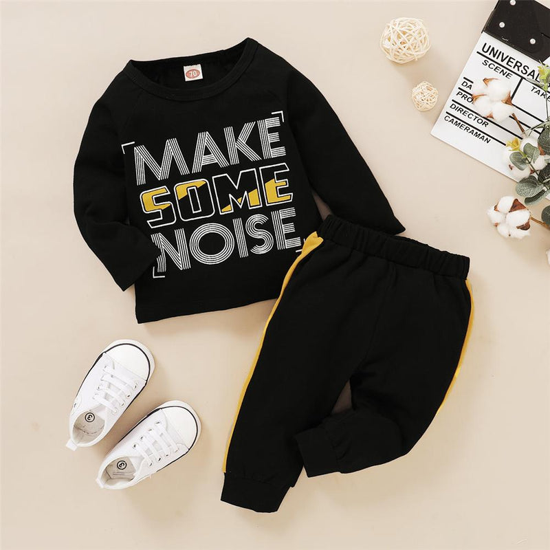 Baby Boy Make Some Noise Long Sleeve Top & Pants Baby Clothes Wholesale Suppliers - PrettyKid