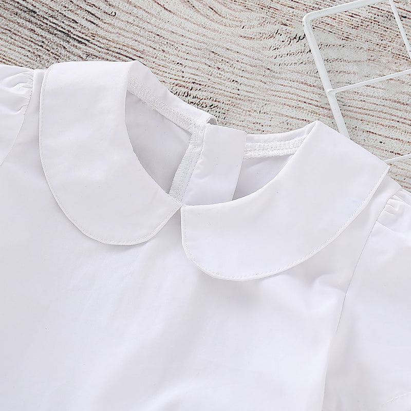 Toddler Girl Doll Collar Short Sleeve Feather Zip Dress - PrettyKid