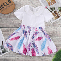 Toddler Girl Doll Collar Short Sleeve Feather Zip Dress - PrettyKid