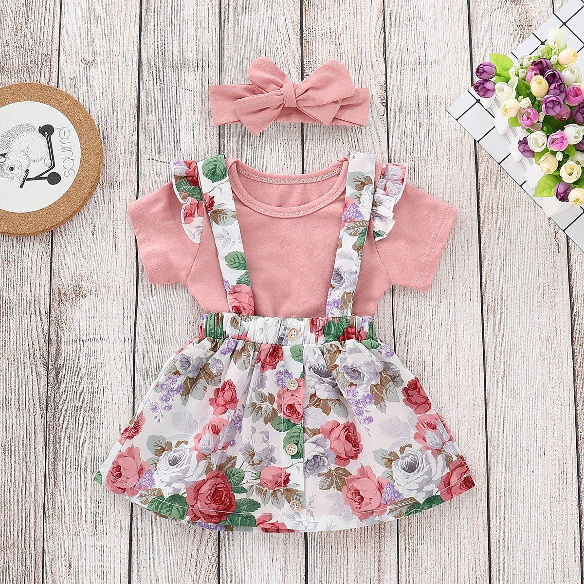 Toddler Girl 2-Piece Short Sleeve Floral Strap Skirt - PrettyKid