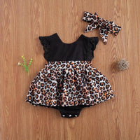 Baby Girl 2pcs Leopard Print Bodysuit & Headband - PrettyKid