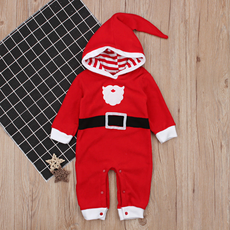 Children In Europe and The United States Winter Boys and Girls Christmas Long-sleeved Padded Hooded Jumpsuit Crawl Suit Harness - PrettyKid