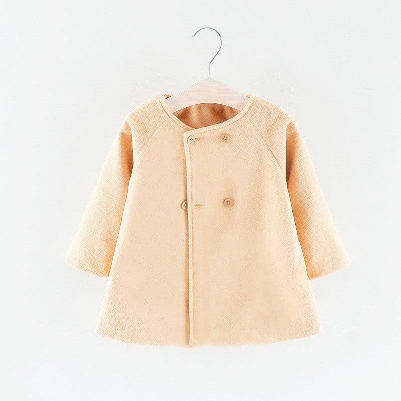 Toddler Kids Girl Solid Color Round Neck Long Sleeved Cape Wool Coat - PrettyKid