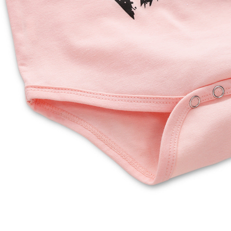 Baby Girls Solid Color Cute Rabbit Cartoon Print Long-sleeved Jumpsuit Set - PrettyKid