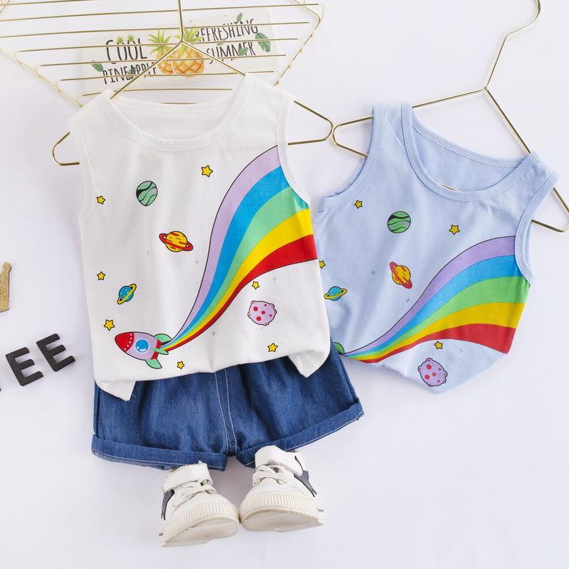 2PCS Cartoon Rainbow Print Top and Cowpants - PrettyKid