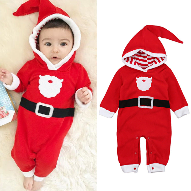 Children In Europe and The United States Winter Boys and Girls Christmas Long-sleeved Padded Hooded Jumpsuit Crawl Suit Harness - PrettyKid