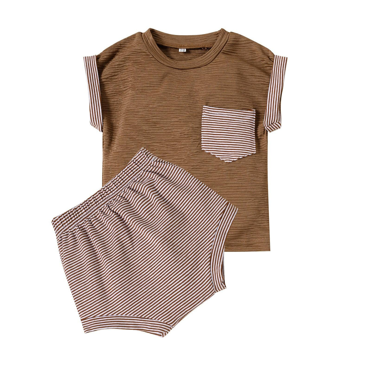 Baby Boy Short Sleeve Pocket T-Shirt And Striped Shorts Two Piece Baby Sets - PrettyKid