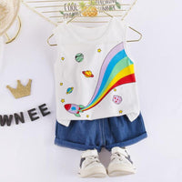 2PCS Cartoon Rainbow Print Top and Cowpants - PrettyKid