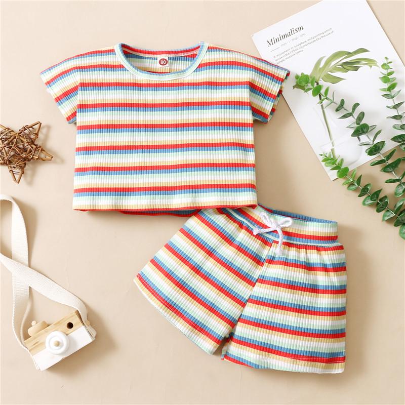 children's loungewear wholesale Baby Stripes Casual Top & Stripes Shorts Wholesale Children's Clothing - PrettyKid