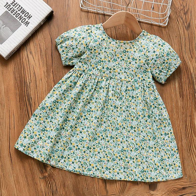 Toddler Girl Puff Sleeve Floral Print Bowknot Dress - PrettyKid