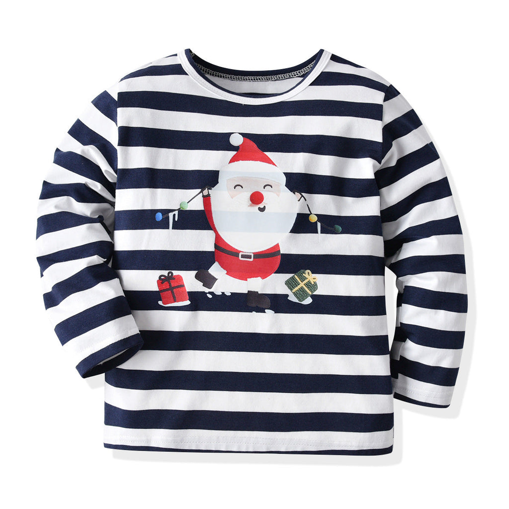 Christmas Black And White Stripes Toddler Santa Tops - PrettyKid