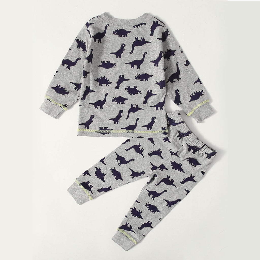 Wholesale Baby Round Collar Long-sleeve All Over Printing Dinosaur 2 Pieces Suit in Bulk - PrettyKid