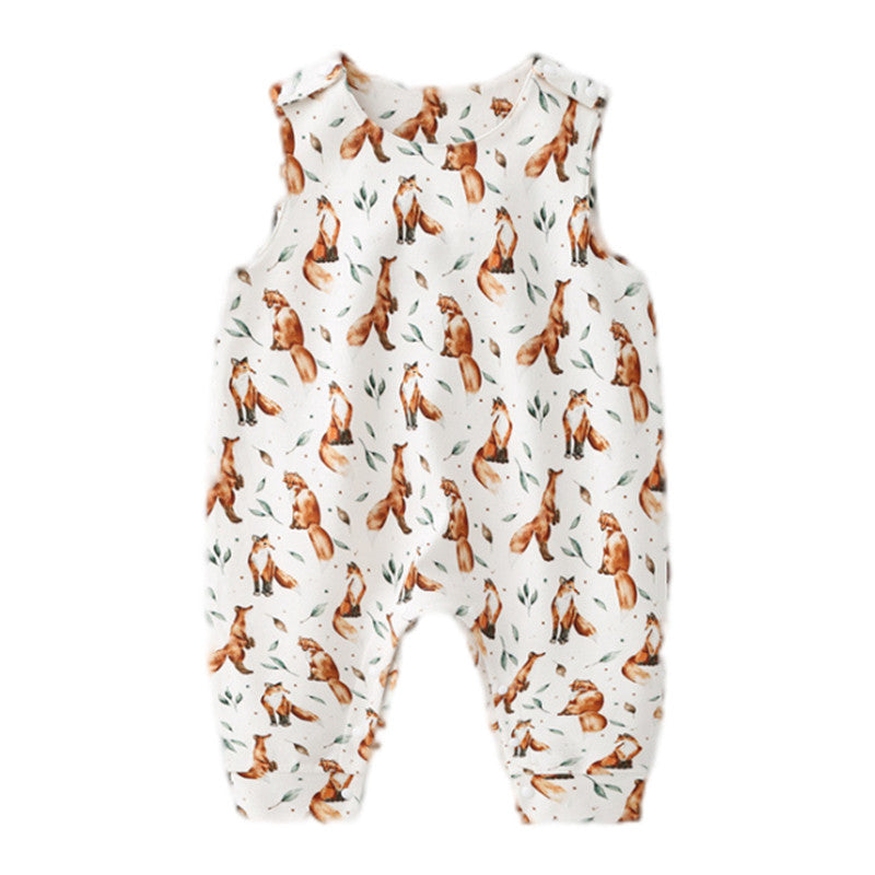 Baby Sleeveless Fox Print Bodysuit Wholesale Baby Onesies KJ167075 - PrettyKid