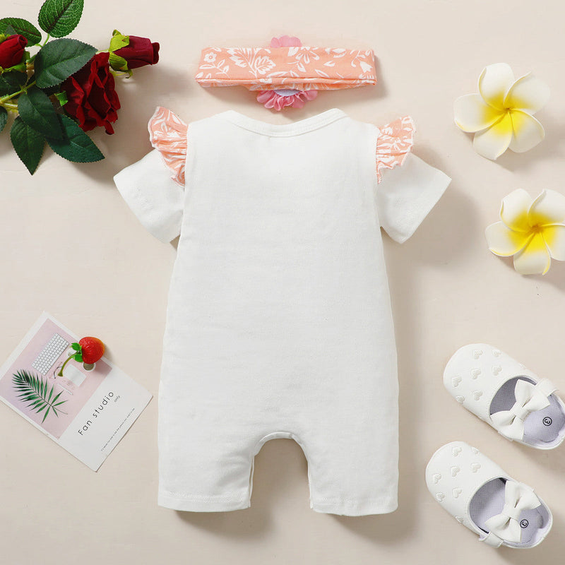 0-12M Baby Girl Jumpsuit Printed Panel Short Sleeve Crew Neck Wholesale Baby Clothes - PrettyKid