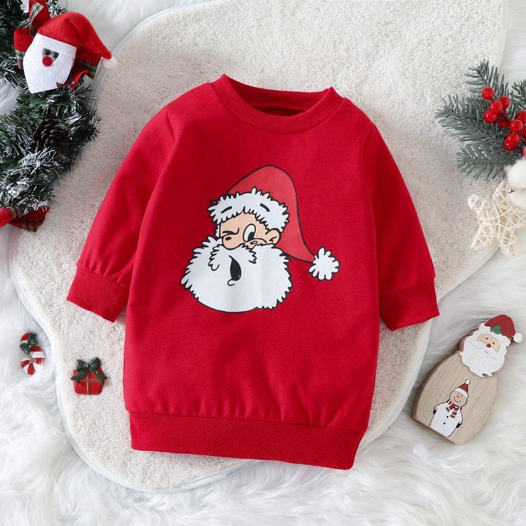 9M-6Y Toddler Boy Christmas Cartoon Santa Claus Print Long Sleeve Crewneck Top Wholesale Toddler Boy Clothes - PrettyKid