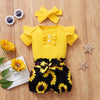 Baby Girl 3pcs Floral Pattern Suit T-Shirt & Short & Headhand - PrettyKid