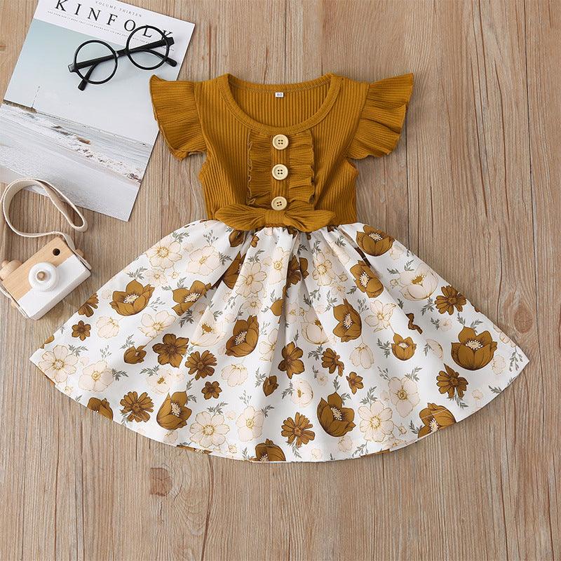 9months-4years Toddler Girl Dresses Summer Girls Dress Printing Stitching Children's Dress Wholesale - PrettyKid