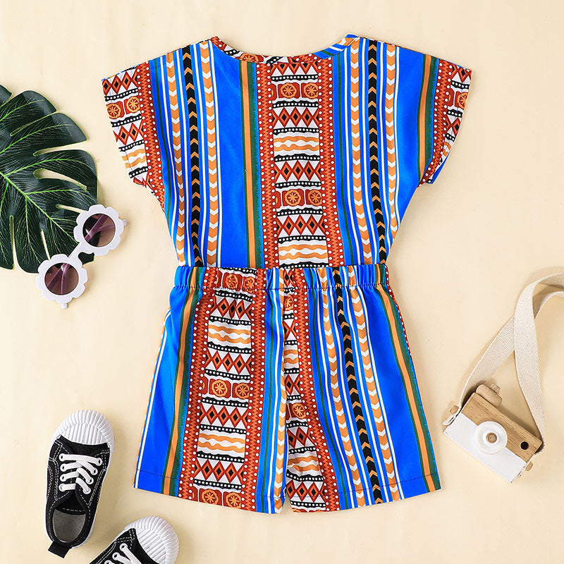 9M-4Y Toddler Girls Sets Folk-Custom Half-Button Top With Shorts Wholesale Girl Clothes - PrettyKid