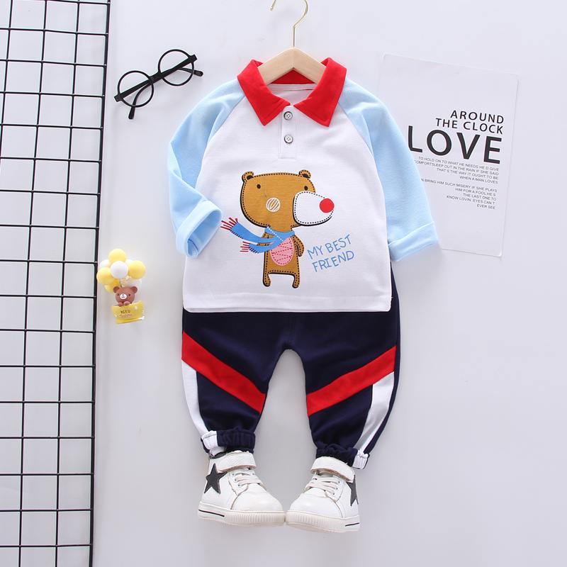 2-piece Bear Pattern Polo Shirt & Pants for Children Boy - PrettyKid