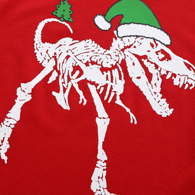 Children's Boys' Round Neck Dinosaur Print Long Sleeve Set Christmas Dress - PrettyKid