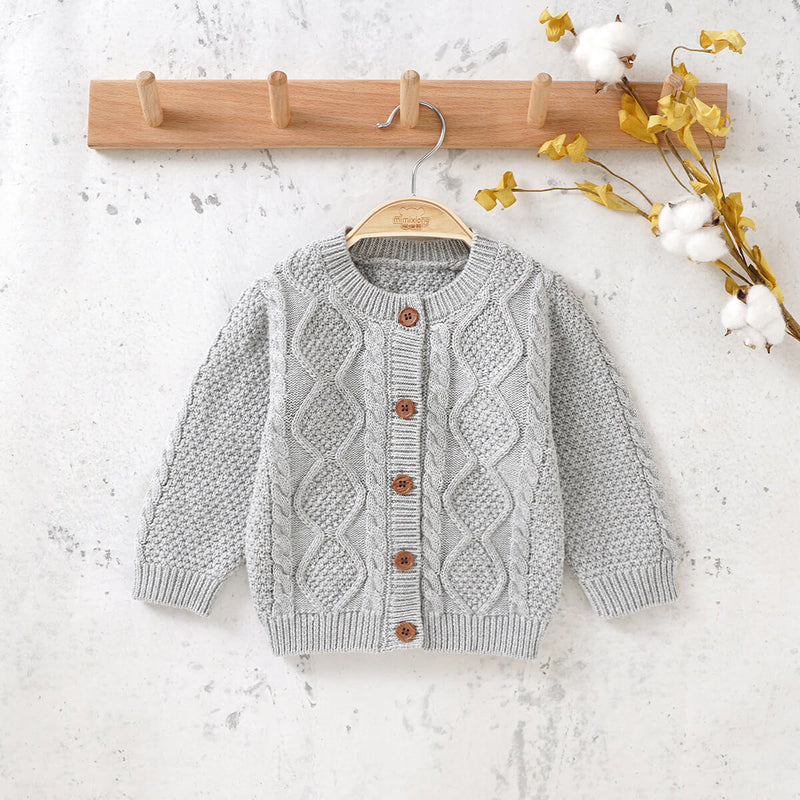 Wholesale Baby Solid Color Long Sleeve Sweater Cardigan in Bulk - PrettyKid