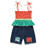 Avocado Print Camisole And Ripped Denim Shorts Toddler Girl Sets - PrettyKid