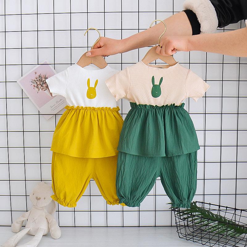 2-piece Rabbit Pattern T-shirt & Pants for Toddler Girl - PrettyKid