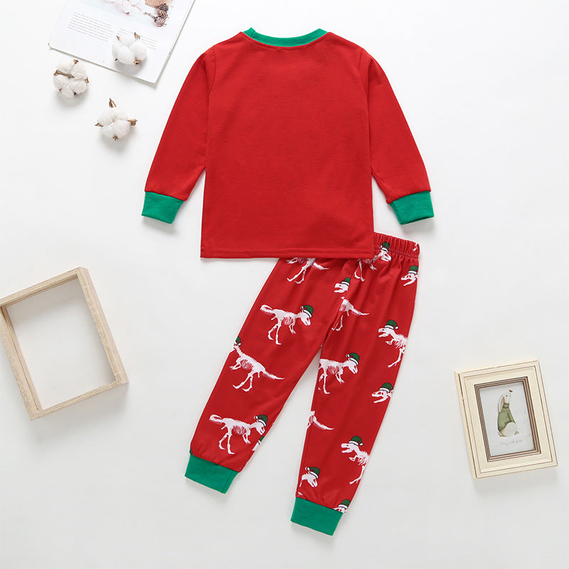 Children's Boys' Round Neck Dinosaur Print Long Sleeve Set Christmas Dress - PrettyKid