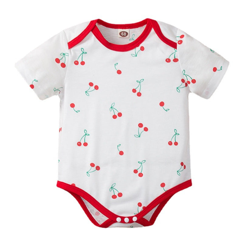 Baby Girl Short-Sleeved Cherry Pattern Romper Baby Girl Rompers Summer - PrettyKid