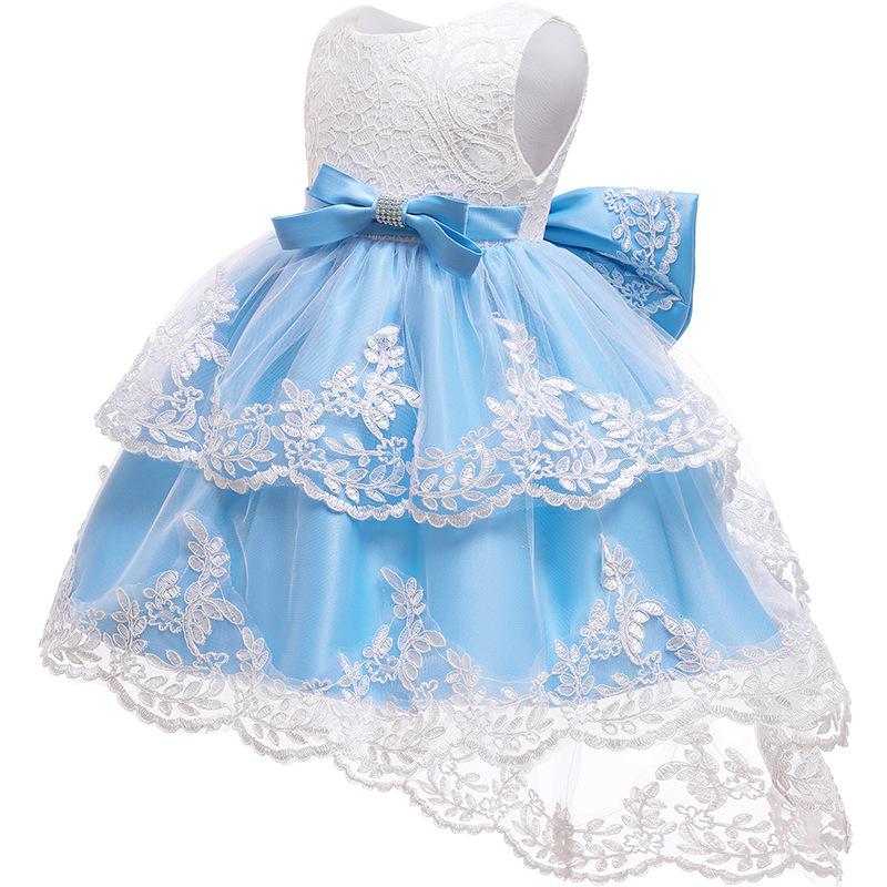 Toddler Girl Bow Decor Lace Braided Print Sleeveless Mesh Formal Dress - PrettyKid