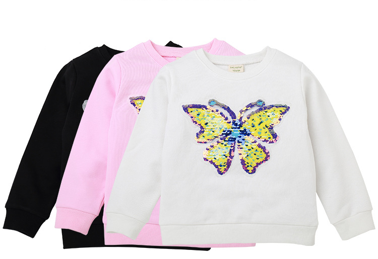 Toddler Kids Girls Solid Butterfly Bead Round Neck Sweater - PrettyKid