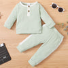 Colorblock Ribbed Crew Neck Top And Trousers Baby 2 Piece Set - PrettyKid