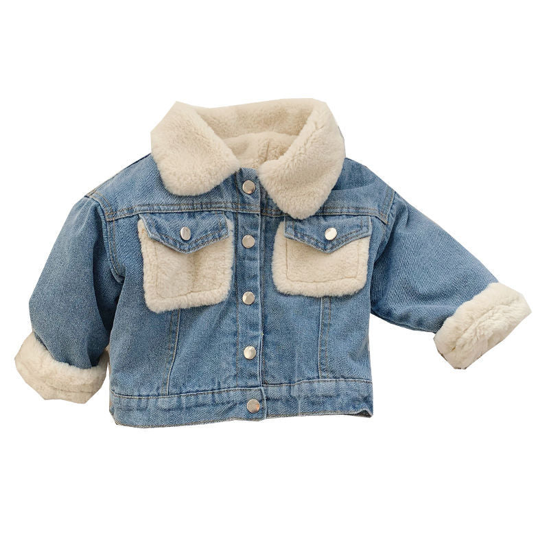 9months-6years Toddler Jackets Children's Fleece Thickened Denim Jacket Wholesale Childrens Clothing - PrettyKid