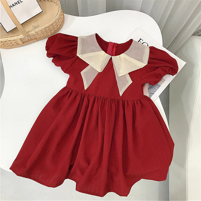 18M-6Y Cute Dresses For Girls Short Sleeve No Pattern Colorblock Wholesale Toddler Clothing - PrettyKid