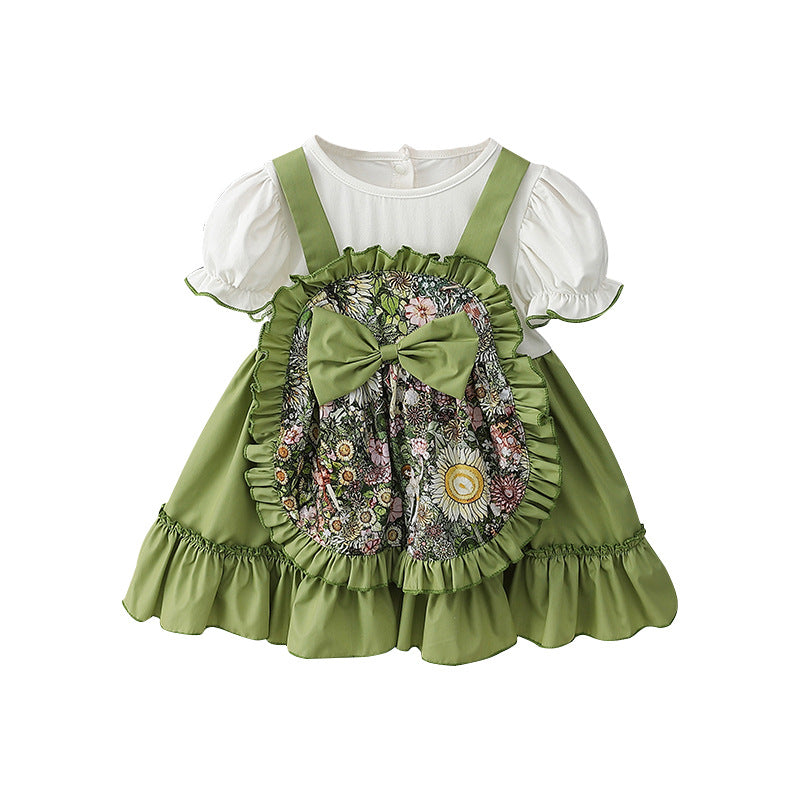 Baby Girl Puff Sleeve Bow Princess Dress Baby Girl Summer Dresses Online - PrettyKid