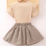 Wholesale Toddler Girls Ribbed Letter Printed Color-block Top & Skirt in Bulk - PrettyKid