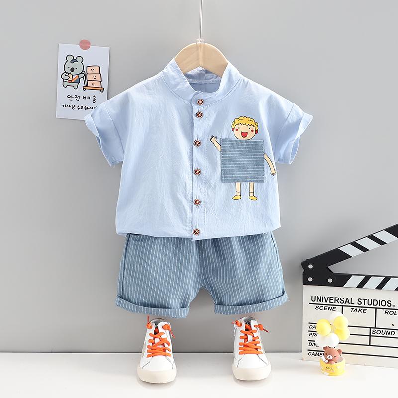 Toddler Boy Pocket T-shirt & Striped Shorts Wholesale Children's Clothing - PrettyKid