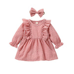 Baby Girls Pink Seersucker Ruffle Dress With Headband Wholesale Baby Clothes - PrettyKid