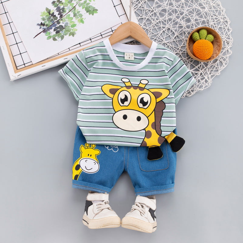 9months-4years Toddler Boy Sets Children's Clothing Two-Piece Suits Giraffe Design Summer Clothes - PrettyKid